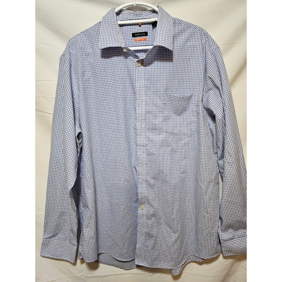 Van Heusen Traveler Mens XL Blue Checkered Long Sleeve Button Down‎ Dress Shirt - Picture 2 of 4